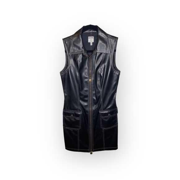 Vintage 90’s: Moschino Jeans ☻ Vegan Leather Mini Zip Dress ☻ Black ☻ Fits 4 6 8 - Picture 2 of 16